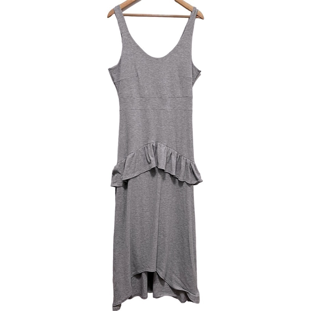 LOST INK Light Gray Ribbed Tiered Ruffle Plus Size Maxi High Low Dress Size 1X